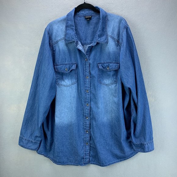 torrid Tops - Torrid Shirt Womens 3 3X Blue Chambray Denim Button Up Long Sleeve Pockets Woven